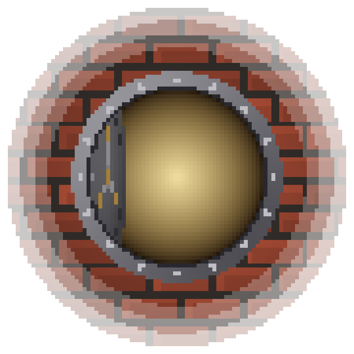 A vault door in a brick wall, swung open on a golden glow